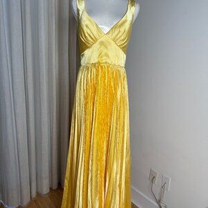 NWT Yellow Satin Accordion Pleated Bottom Camisole Gown dress, SIZE 8